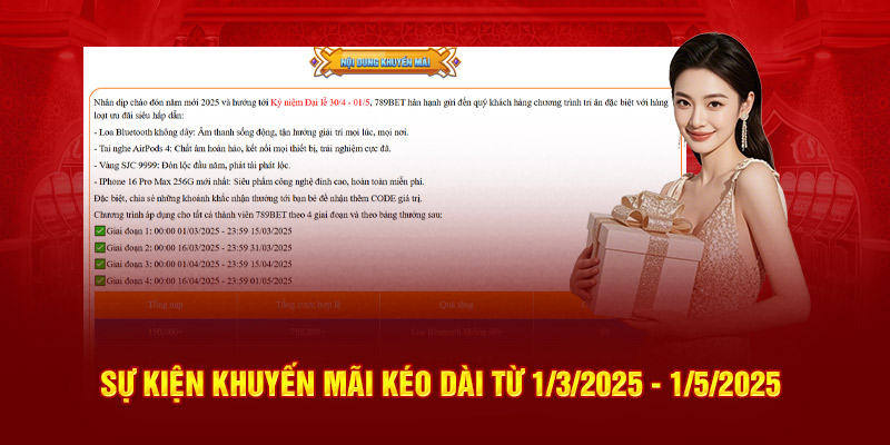 Sự kiện khuyến mãi kéo dài từ 1/3/2025 - 1/5/2025 